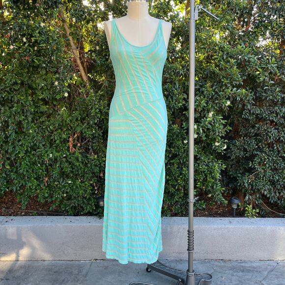 Vintage Y2K Charlotte Russe Mint Green Striped Maxi Dress USA Made Large - Picture 1 of 6